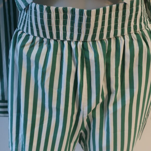 Women Splendid x Cella Jane White Green Stripe 2 PC- Set  Collared Top/S Short/M - Picture 7 of 16